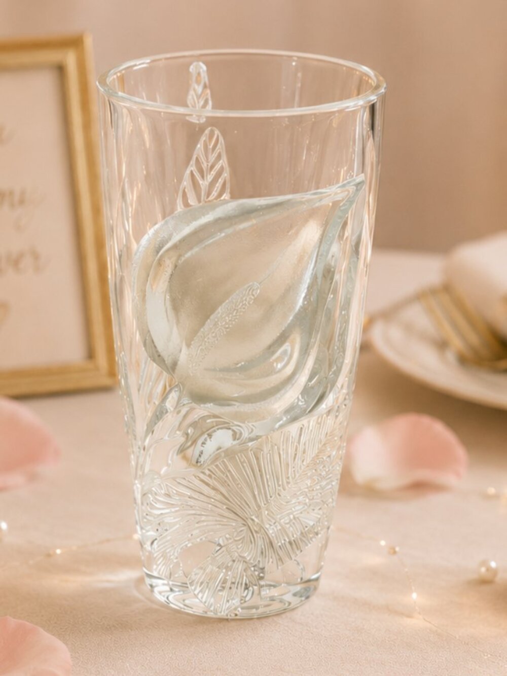 Luminarc Clear Glass Vase Calla Lily Embossed Glass 3D Flower Crystal France